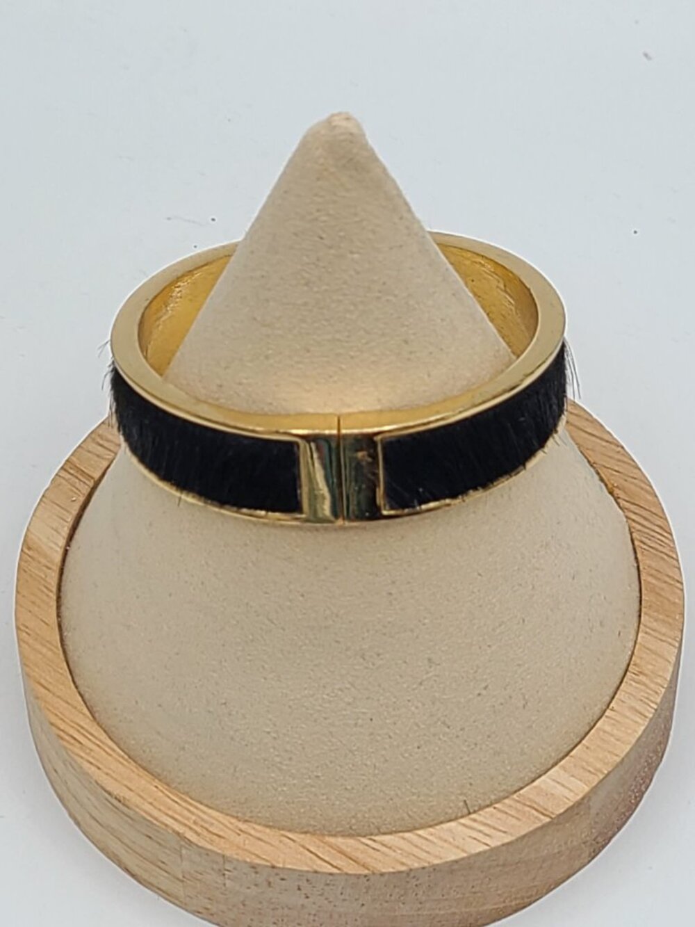 J Crew Black Calf Hair Gold Tone Hinged Bangle